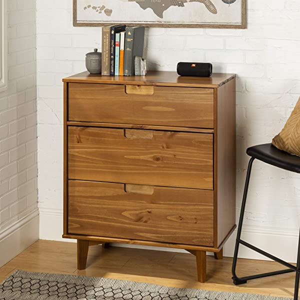 Walker Edison Mid Century Modern Grooved Handle Wood Dresser Bedroom Storage Drawer Organizer Closet Hallway, 6 Drawer, Caramel Caramel 1 pack 6 Drawer