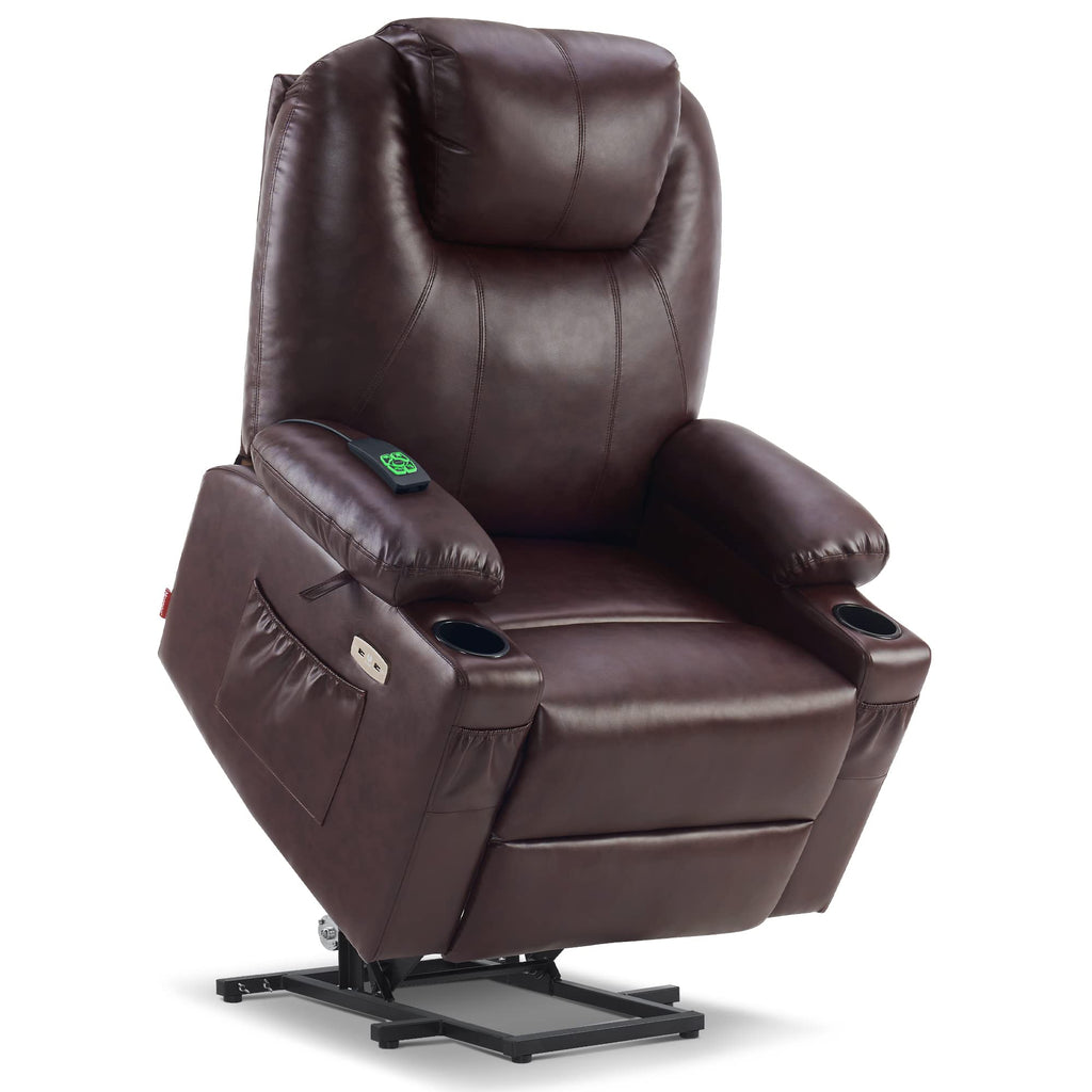 MCombo Large Lay Flat Dual Motor Power Lift Recliner Chair Sofa with Massage and Heat, USB Ports, Cup Holders, Extended Footrest！