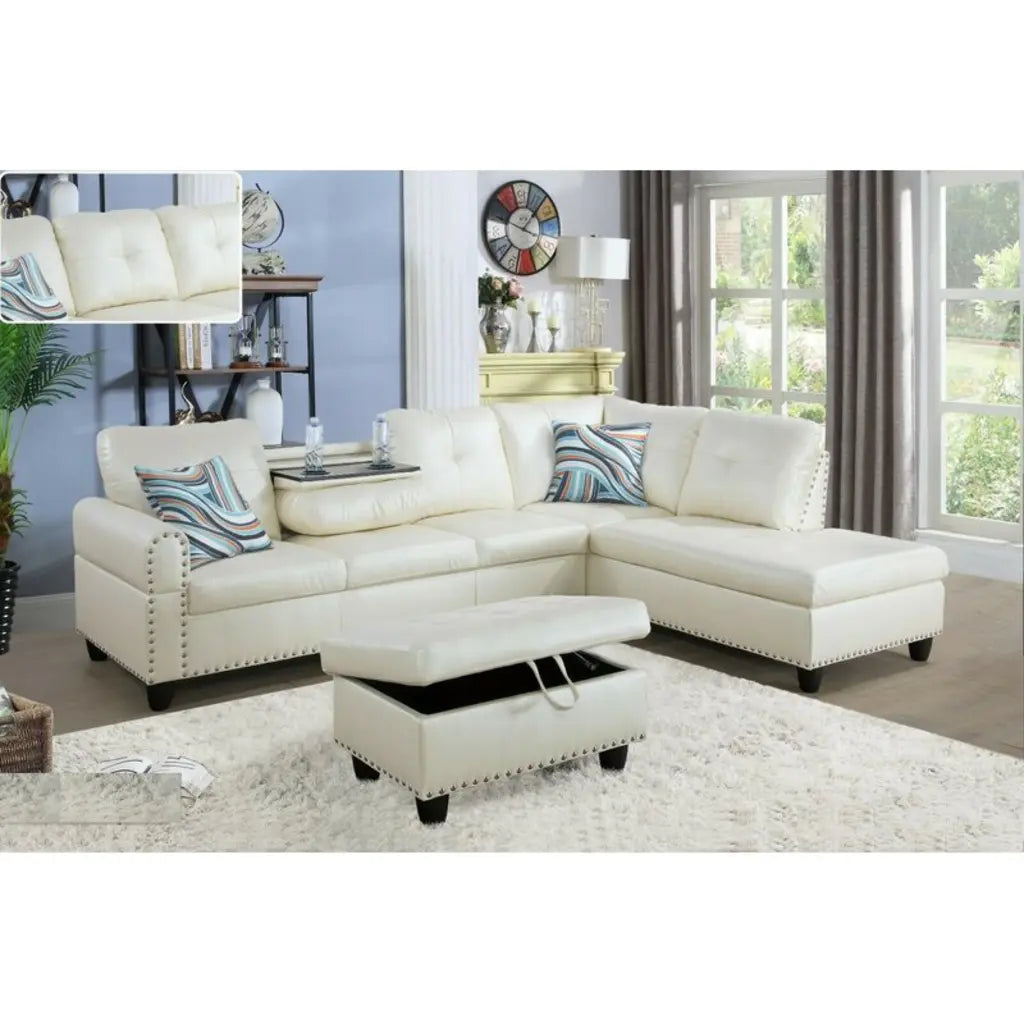 Brandow 97.2' Wide Faux Leather Sofa & Chaise with Ottoman