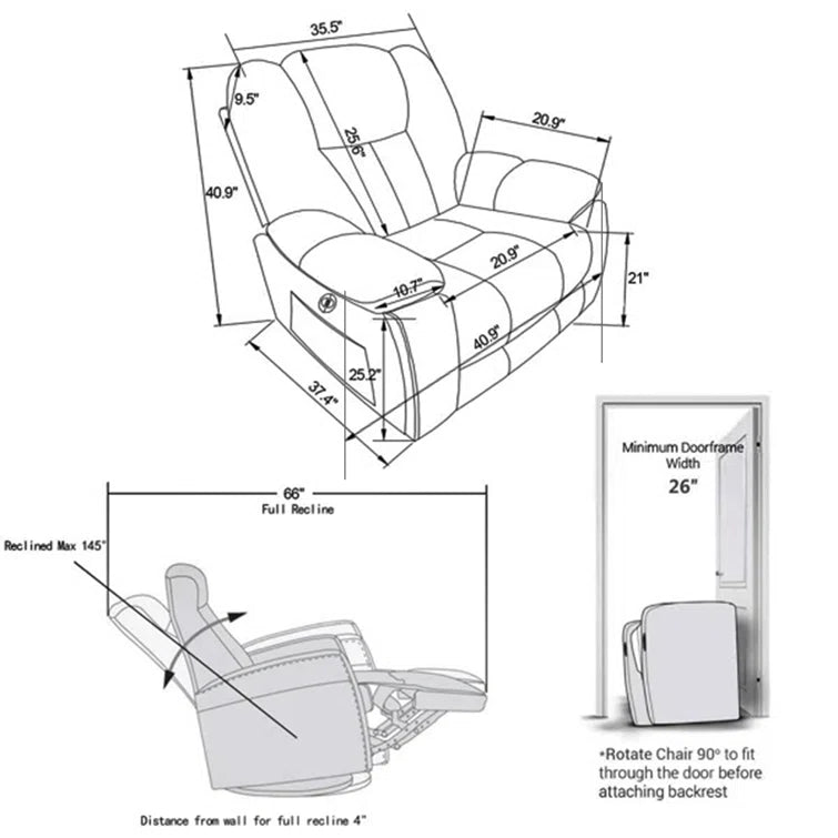 41'' Oversized Power Lift Chair - Heated Massage Electric Recliner with Super Soft Padding