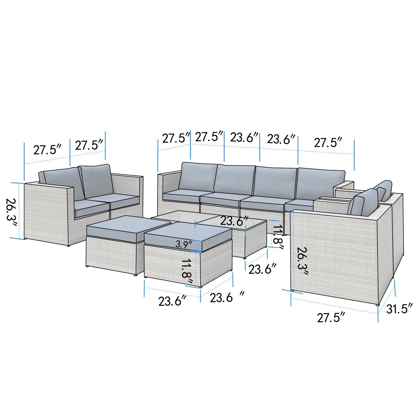 Kylo Wicker/Rattan 10 - Person Seating Group with Cushions
