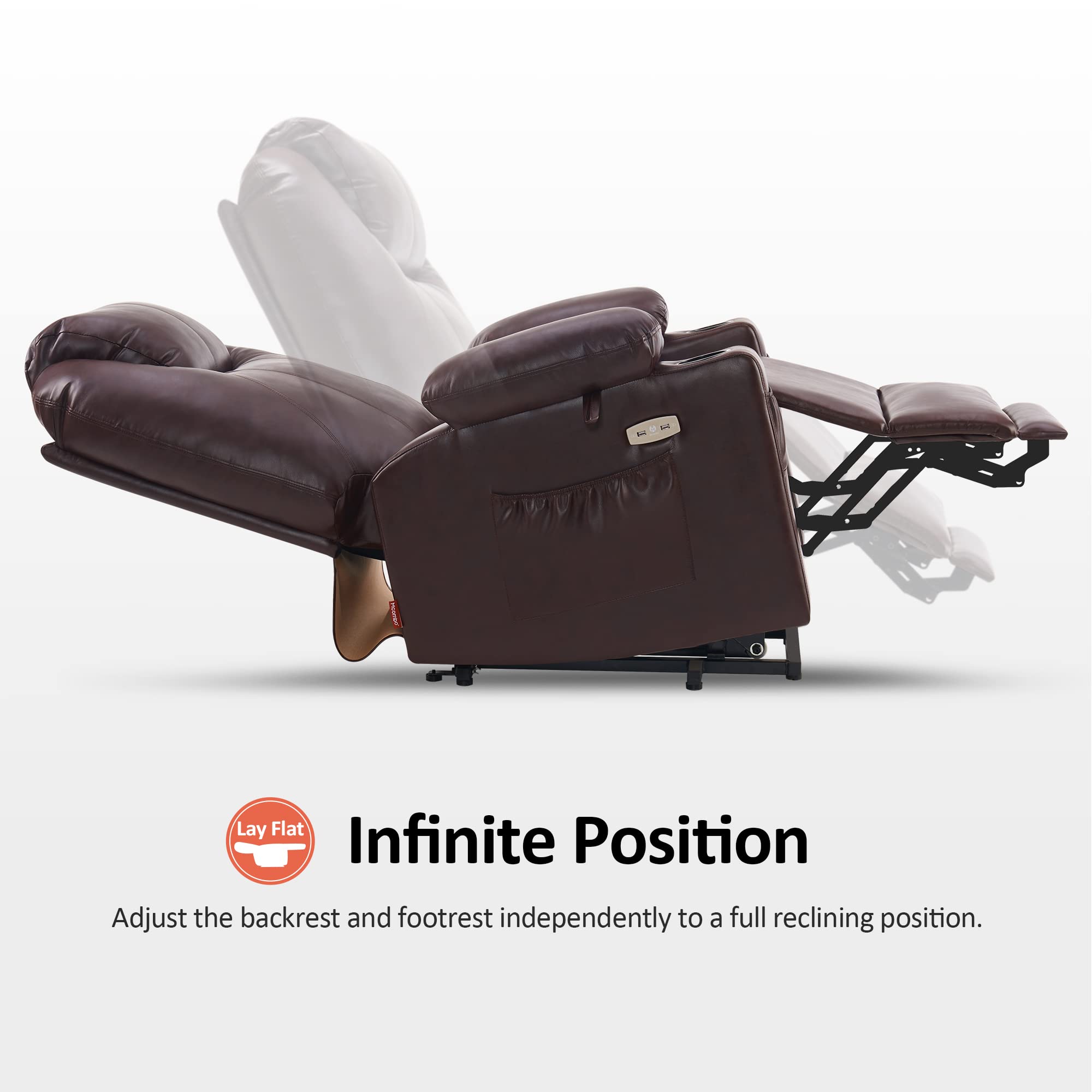 MCombo Large Lay Flat Dual Motor Power Lift Recliner Chair Sofa with Massage and Heat, USB Ports, Cup Holders, Extended Footrest！
